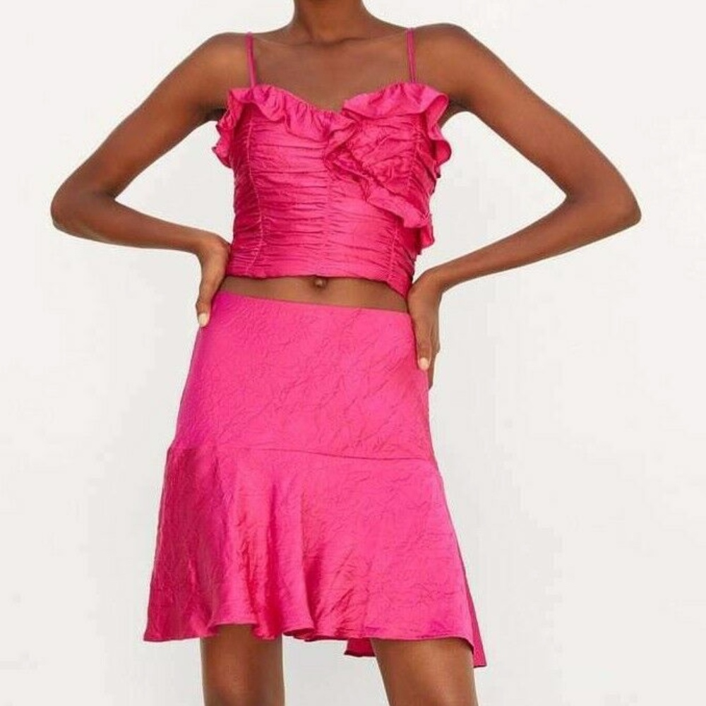 WRINKLED SATIN SKIRT - FUCHSIA - NWT